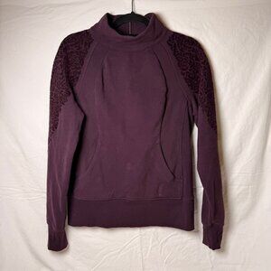 Lululemon Floral Flock Pullover Size 8 Black Cherry Purple Felt Flower Pouch